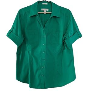 Chico’s No-Iron Short Sleeve Green Blouse Top